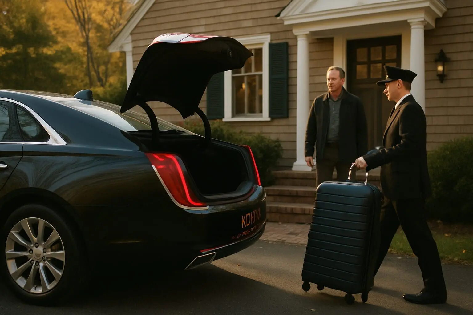 Royal airport car service - royal shuttle and transportation - nh - best rates for airport transfers - professional car service for nh Driver helping passenger with luggage Royal Airport Service